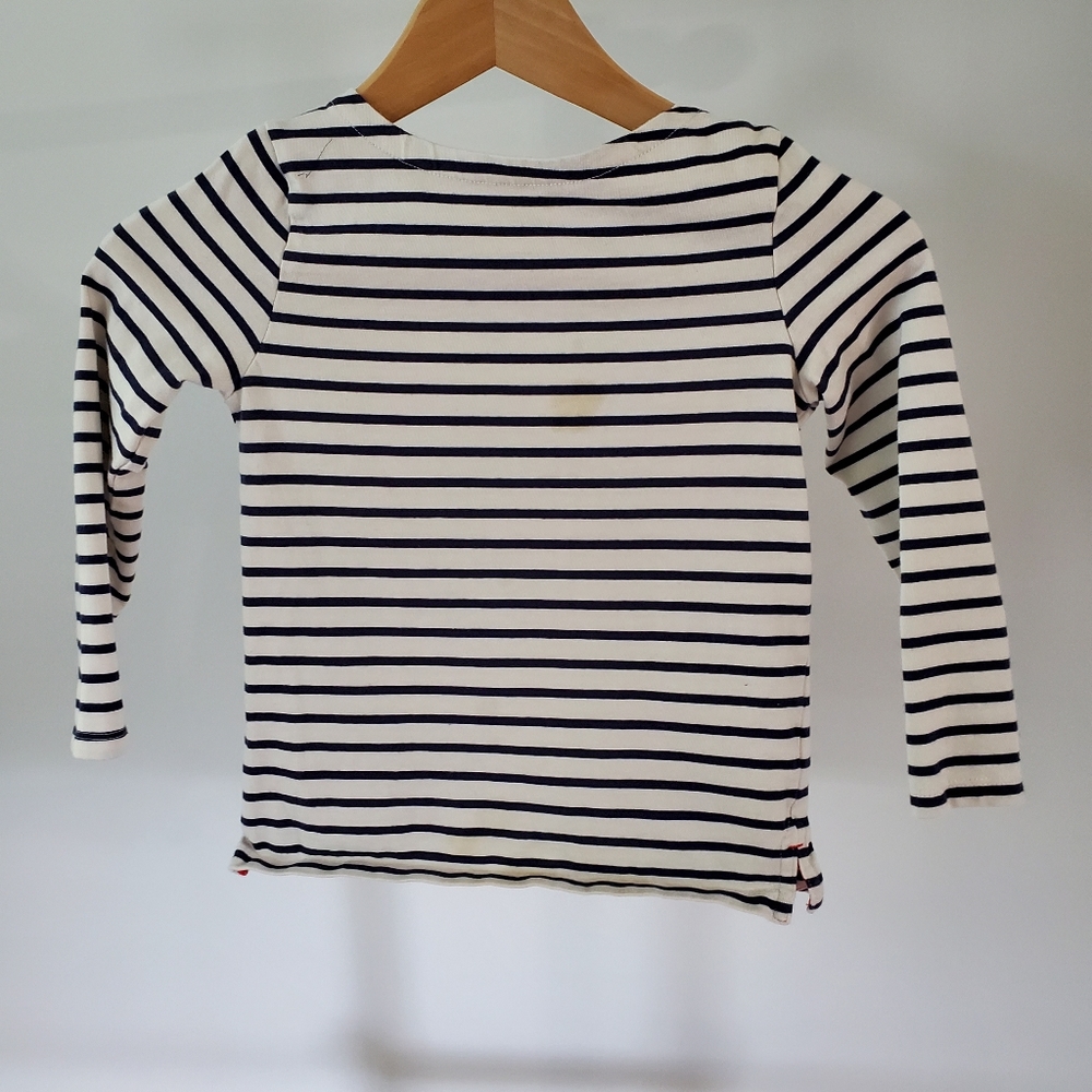 Mini Boden, Navy Striped Long Sleve Girl's Shirt, Size 7 - 8 Y